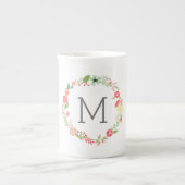 Mooie Floral Monogram Bone China Mok (Voorkant)