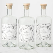Mooie Floral Monogram Sketched Wedding Likeurfles Etiket (Flessen)