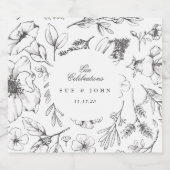 Mooie Floral Monogram Sketched Wedding Likeurfles Etiket (Enkel label)