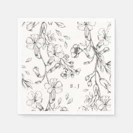 Mooie Floral Monogram Sketched Wedding Servet