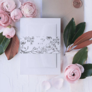 Mooie Floral Monogram Sketched Wedding Uitnodigingen Wikkel
