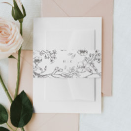 Mooie Floral Monogram Sketched Wedding Uitnodigingen Wikkel