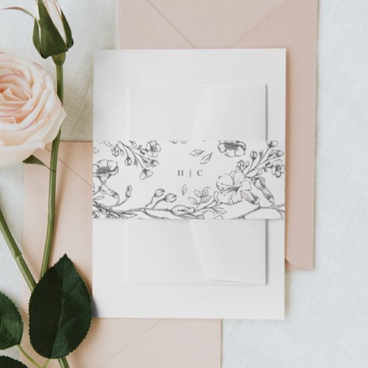 Mooie Floral Monogram Sketched Wedding Uitnodigingen Wikkel