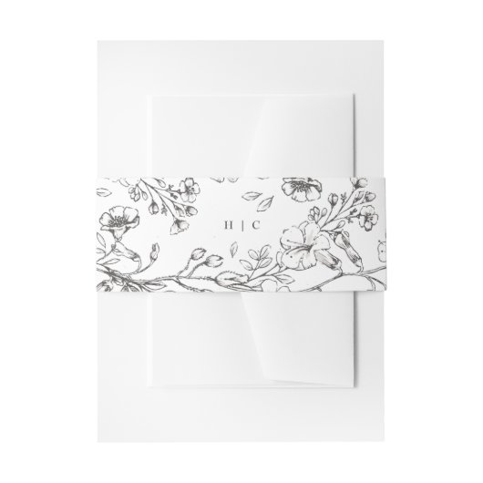 Mooie Floral Monogram Sketched Wedding Uitnodigingen Wikkel (Voorkant Voorbeeld)