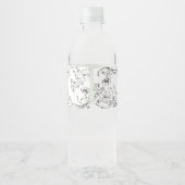 Mooie Floral Monogram Sketched Wedding Waterfles Etiket (Achterkant)