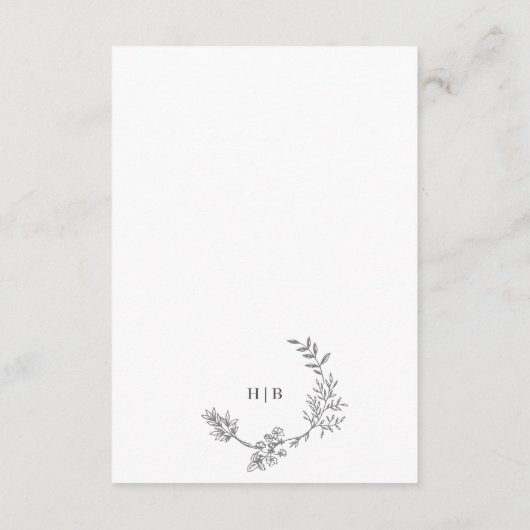 Mooie Floral Monogram Sketched Wreath Wedding Informatiekaartje (Achterkant)