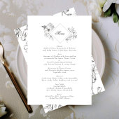 Mooie Floral Monogram Sketched Wreath Wedding Menu