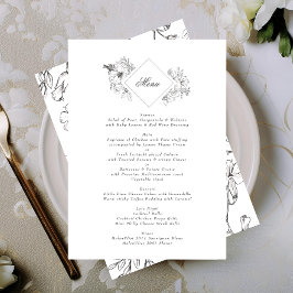 Mooie Floral Monogram Sketched Wreath Wedding Menu