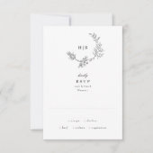 Mooie Floral Monogram Sketched Wreath Wedding RSVP Kaartje (Voorkant)