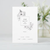 Mooie Floral Monogram Sketched Wreath Wedding RSVP Kaartje (Staand voorkant)