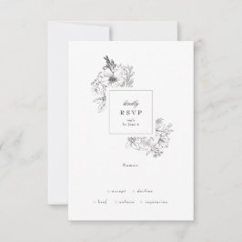 Mooie Floral Monogram Sketched Wreath Wedding RSVP Kaartje