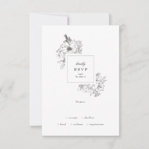 Mooie Floral Monogram Sketched Wreath Wedding RSVP Kaartje