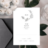 Mooie Floral Monogram Sketched Wreath Wedding RSVP Kaartje