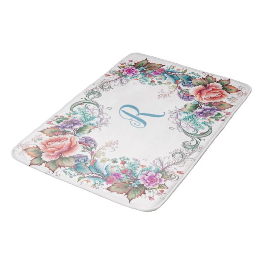 Mooie Floral Monogrammed Badmat (Gekanteld)