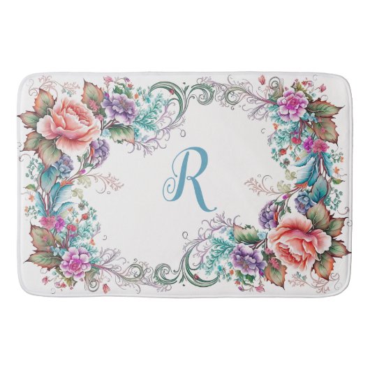 Mooie Floral Monogrammed Badmat (Voorkant)