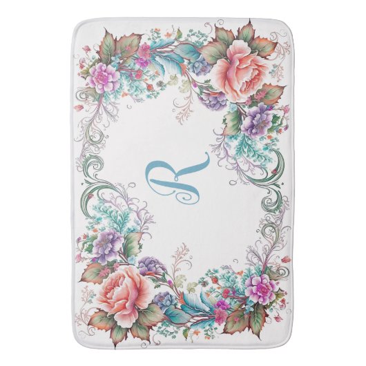 Mooie Floral Monogrammed Badmat (Voorkant Verticaal)
