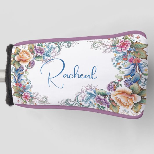 Mooie Floral Monogrammed Golf Head Hoesje Golfheadcover (Voorkant)