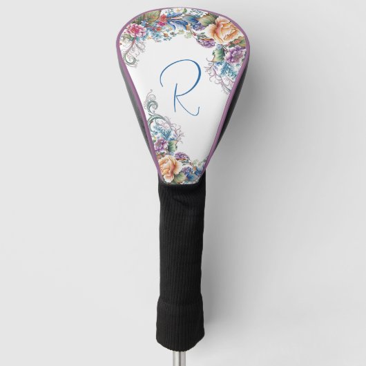 Mooie Floral Monogrammed Golfheadcover (Voorkant)
