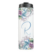 Mooie Floral Monogrammed Thermal Tumbler Thermosbeker (Voorkant)