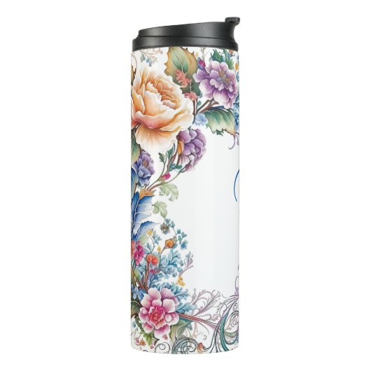 Mooie Floral Monogrammed Thermal Tumbler Thermosbeker (Gedraaid links)