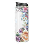 Mooie Floral Monogrammed Thermal Tumbler Thermosbeker (Geroteerd rechts)
