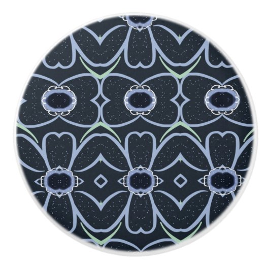 Mooie Floral Navy Cabinet pull Keramische Knop (Voorkant)