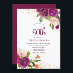 Mooie Floral Ninetieth 90th Birthday Invite Kaart<br><div class="desc">Mooie Floral Ninetieth 90th Birthday Invite Bekijk passend collectie in Niche en Nest Store</div>