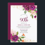 Mooie Floral Ninetieth 90th Birthday Invite Kaart<br><div class="desc">Mooie Floral Ninetieth 90th Birthday Invite Bekijk passend collectie in Niche en Nest Store</div>