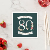 Mooie Floral Numerals 80th Birthday Napkins Servet (Insitu)