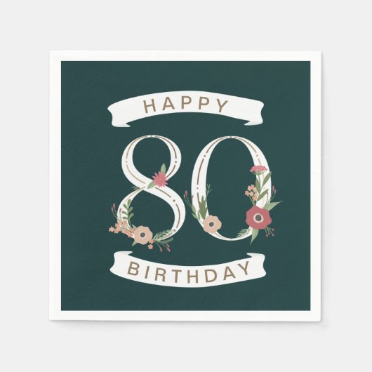 Mooie Floral Numerals 80th Birthday Napkins Servet (Voorkant)