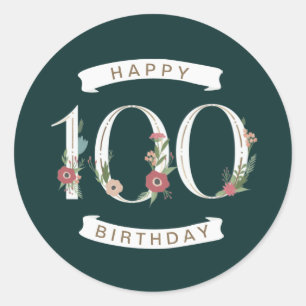 Mooie Floral Numeras 100th Birthday Ronde Sticker