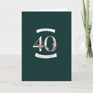 Mooie Floral Numeras 40th Jubileum Kaart