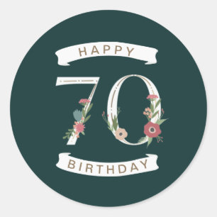 Mooie Floral Numeras 70th Birthday Ronde Sticker