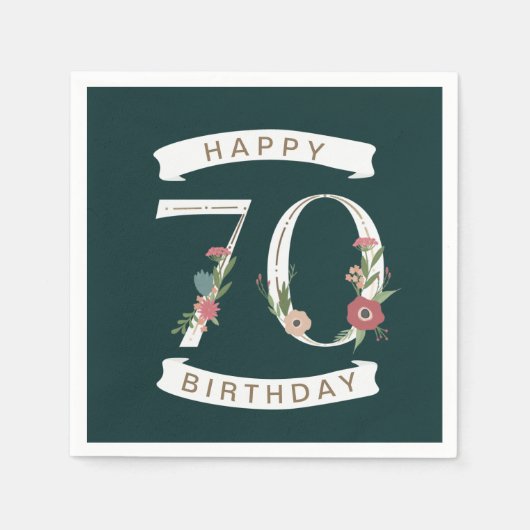 Mooie Floral Numeras 70th Birthday Servet (Voorkant)