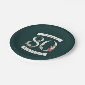 Mooie Floral Numeras 80th Birthday Papieren Bordje (Gekanteld)