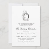 Mooie Floral 'O' Monogram Sketched Wedding Kaart (Voorkant)