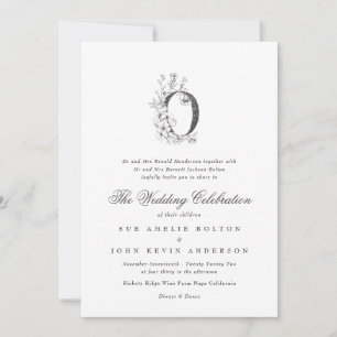 Mooie Floral 'O' Monogram Sketched Wedding Kaart