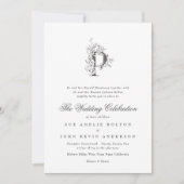 Mooie Floral P Monogram Sketched Wedding Kaart (Voorkant)