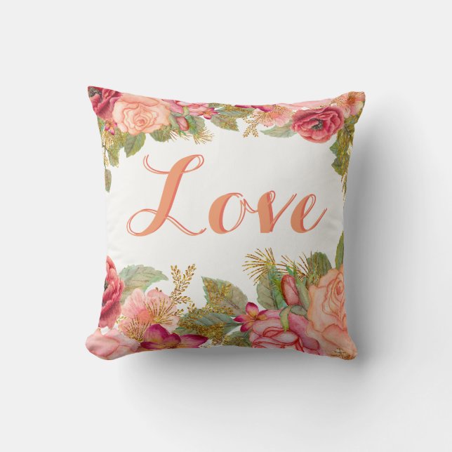 Mooie Floral Pillow met aangepaste tekst Kussen (Voorkant)