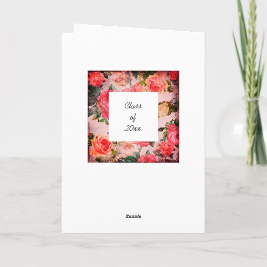 Mooie Floral Pink-Afstuderen Kaart (Achterkant)