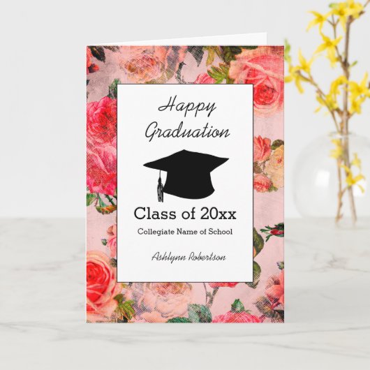 Mooie Floral Pink-Afstuderen Kaart (Gele Bloem)