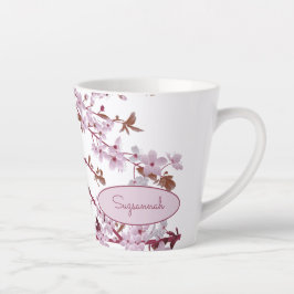 Mooie Floral Pink Cherry Blossom Custom Latte Mok