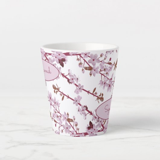 Mooie Floral Pink Cherry Blossom Custom Latte Mok (Voorkant)
