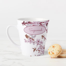 Mooie Floral Pink Cherry Blossom Custom Latte Mok
