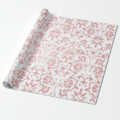 Mooie Floral Pink en White Damask Design Cadeaupapier (Uitgerold)