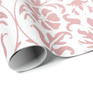 Mooie Floral Pink en White Damask Design Cadeaupapier