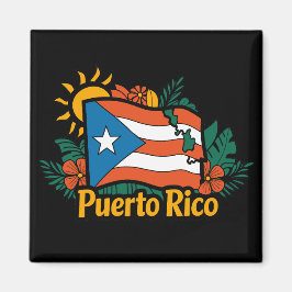 Mooie Floral Puerto Rico Vlag kunstwerk Magneet