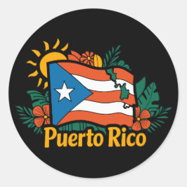 Mooie Floral Puerto Rico Vlag kunstwerk Ronde Sticker