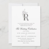 Mooie Floral 'R' Monogram Sketched Wedding Kaart (Voorkant)