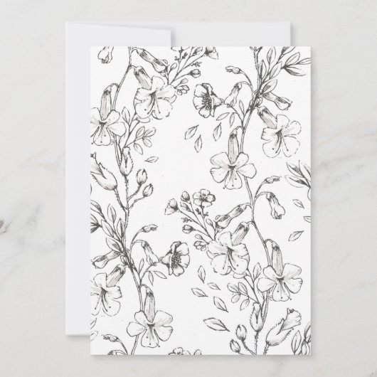 Mooie Floral 'R' Monogram Sketched Wedding Kaart (Achterkant)